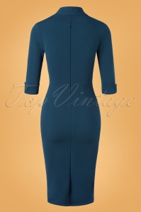 Vintage Chic for Topvintage - Cecelia Pencil Dress Années 50 en Bleu Pétrole 4