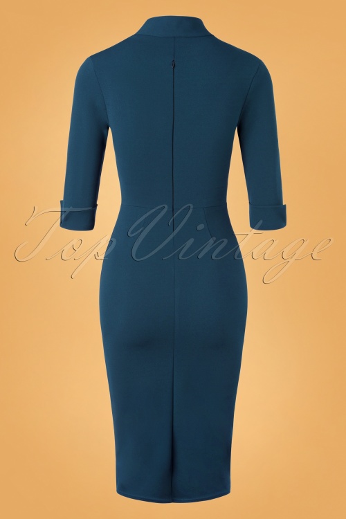 Vintage Chic for Topvintage - 50s Cecelia Pencil Dress in Petrol Blue 4