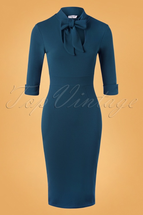 Vintage Chic for Topvintage - Cecelia Pencil Dress Années 50 en Bleu Pétrole
