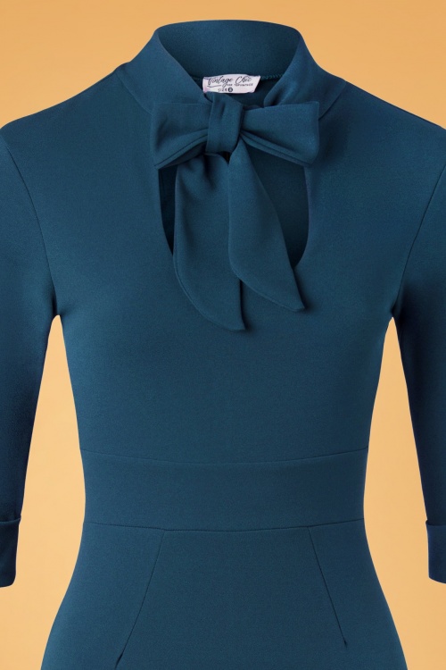 Vintage Chic for Topvintage - Cecelia Pencil Dress Années 50 en Bleu Pétrole 2