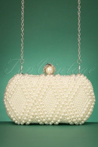 Unique Vintage - 50s Pearl Hard Case Clutch in Ivory 2