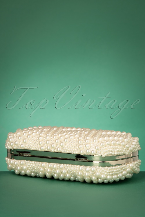 Unique Vintage - 50s Pearl Hard Case Clutch in Ivory 5