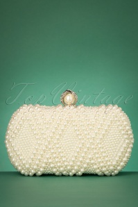 Unique Vintage - 50s Pearl Hard Case Clutch in Ivory 6