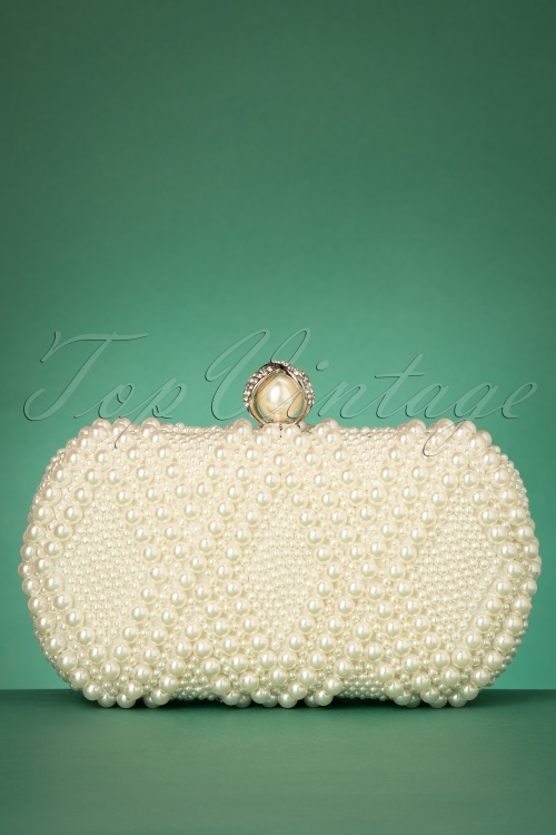 Unique Vintage - 50s Pearl Hard Case Clutch in Ivory 6