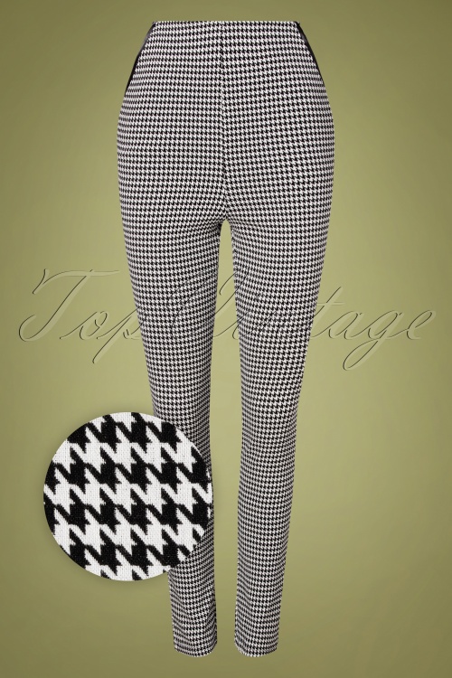 Collectif Clothing - 50s Odilia Houndstooth Skinny Trousers in Black and White