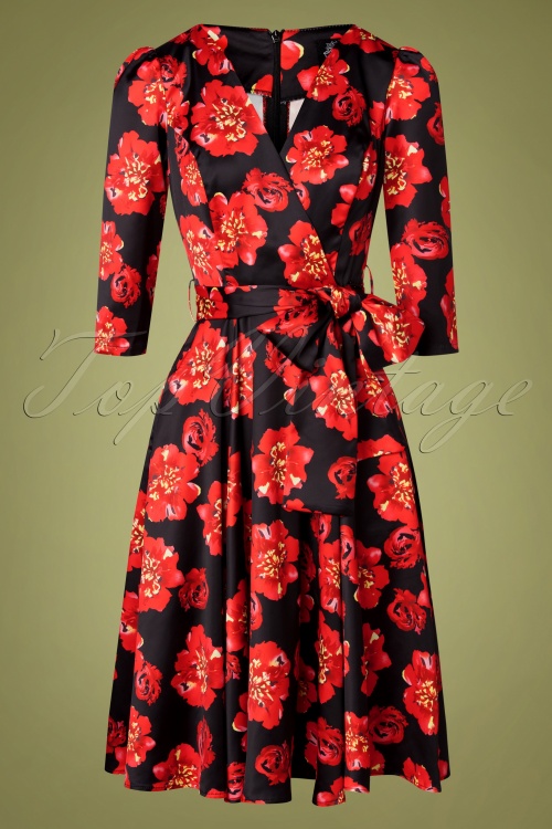 Hearts & Roses - Julia Poppy Swing Dress Années 50 en Noir et Rouge 2