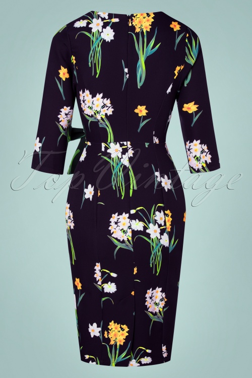 Hearts & Roses - 50s Celeste Floral Wiggle Dress in Black 4