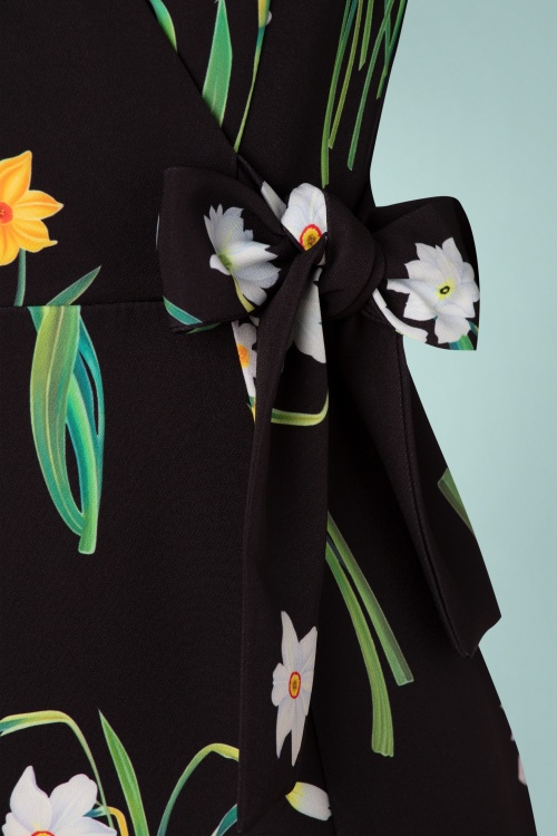 Hearts & Roses - 50s Celeste Floral Wiggle Dress in Black 5