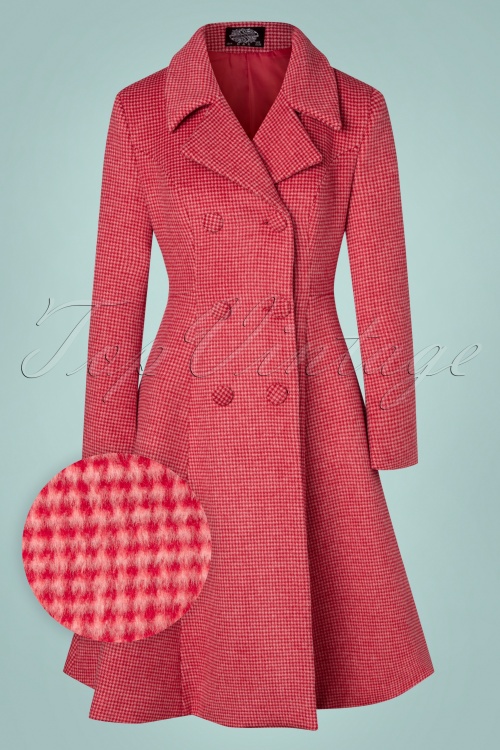 Hearts & Roses - Rosalie Wool Swing Coat Années 50 en Rouge et Rose