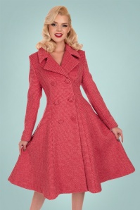 Hearts & Roses - 50s Rosalie Wool Swing Coat in Red and Pink 2