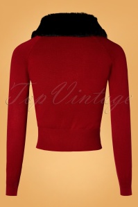 Banned Retro - 40s April Fluffy Bow Cardigan in Dark Red 2