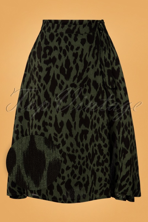 Banned Retro - Lea Leopard Wrap Skirt Années 50 en Vert