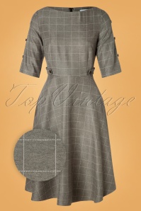 Banned Retro - 40s Lady Check Swing Dress in Grey