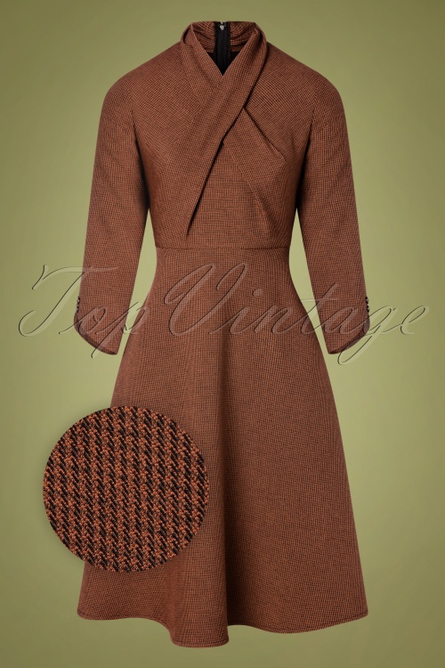 Banned Retro - 50s The Lady Jane Swing Dress in Brown Houndstooth