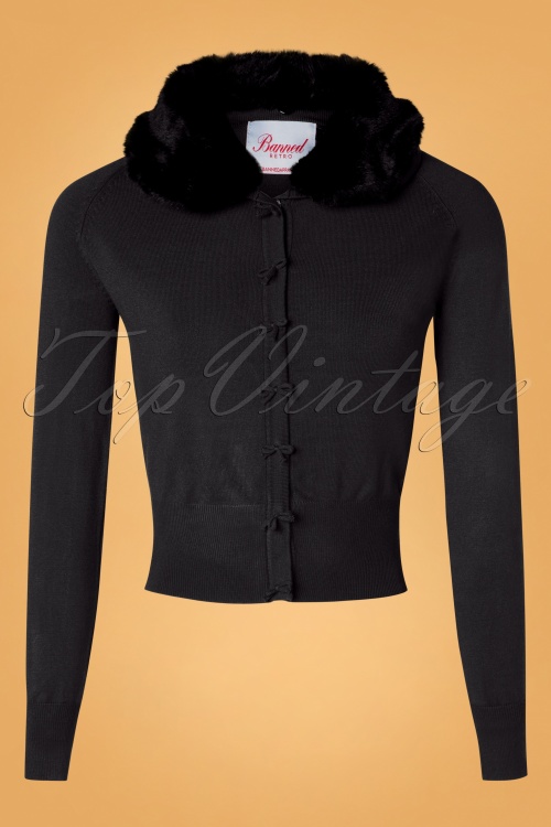 Banned Retro - 40s April Fluffy Bow Cardigan in Black