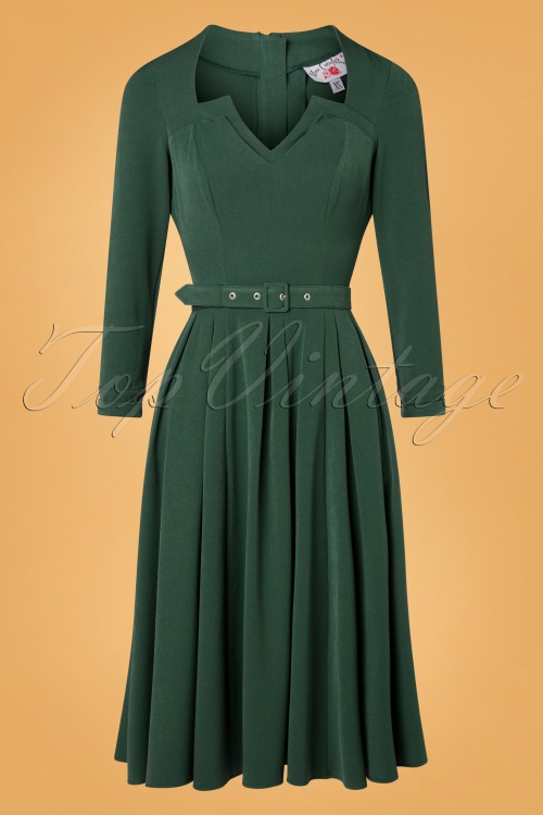Miss Candyfloss - TopVintage exklusiv ~ Penny-Lee Swing-Kleid in Smaragdgrün