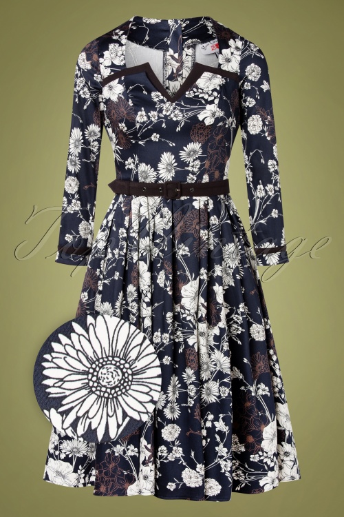 Miss Candyfloss - 50s Pabla-Lee Floral Swing Dress in Navy 3