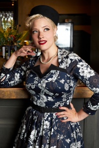 Miss Candyfloss - 50s Pabla-Lee Floral Swing Dress in Navy 2