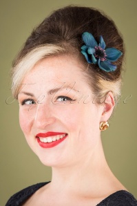 Lady Luck's Boutique - Lovely Anemone Hair Clip Années 50 en Bleu Canard