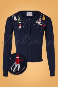 Banned Retro - Christmas Town Cardigan in Navy
