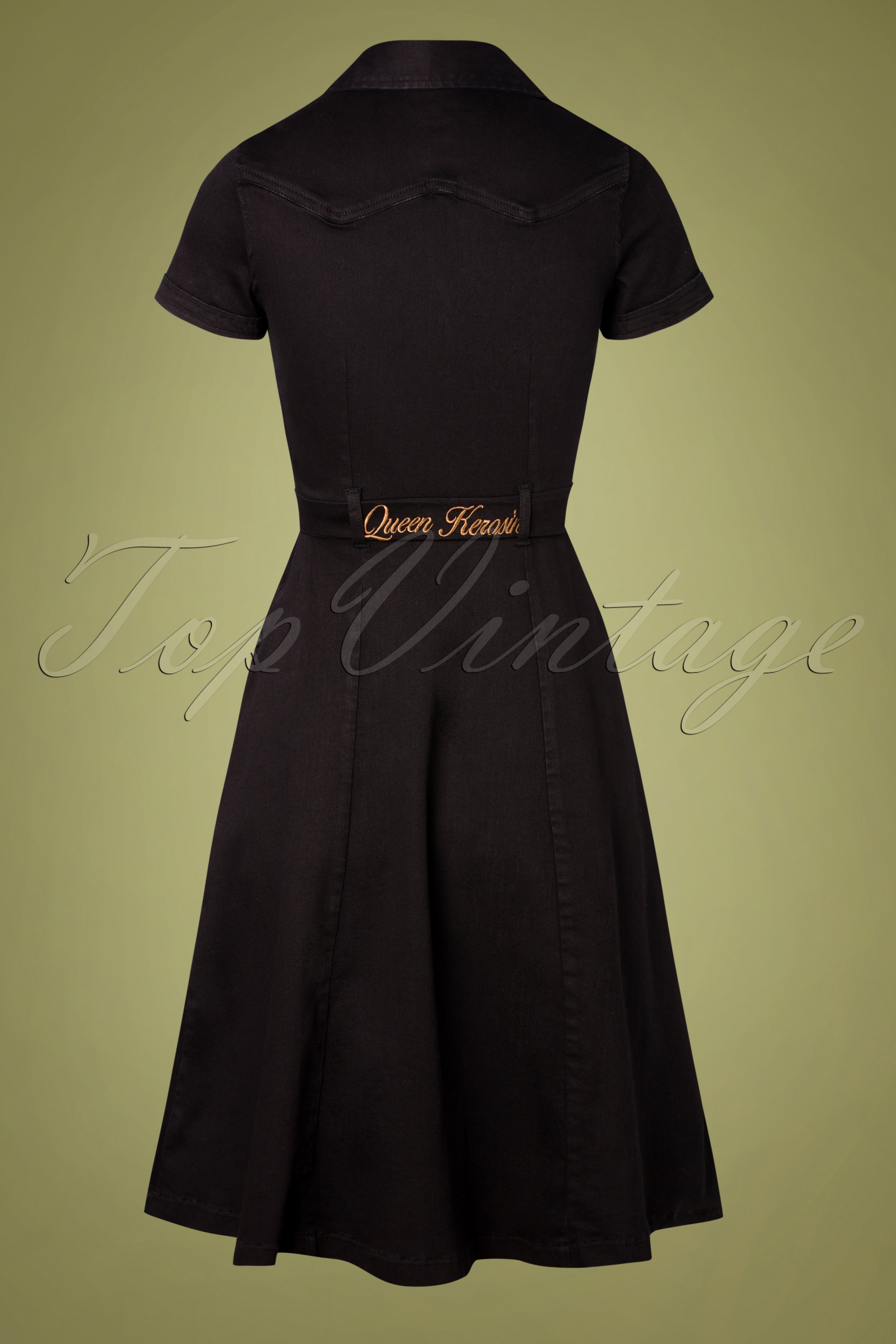 Queen Kerosin 50s Workers Denim Swing Dress in Black | Shop