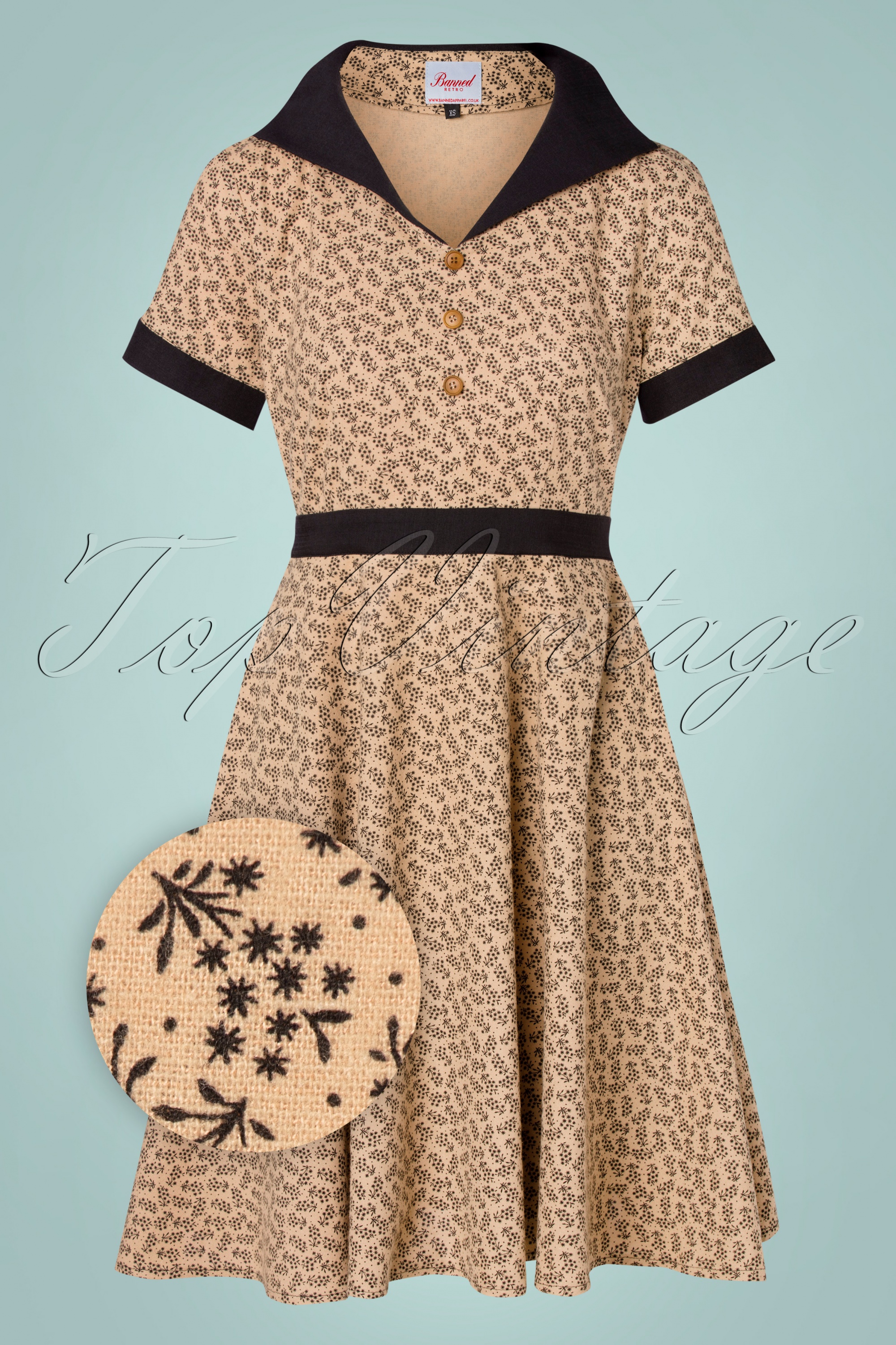 Banned Retro - Ditzy Winter Floral swing jurk in beige