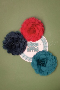 Urban Hippies - Hair Flowers Set Années 70 en Bleu Marine, Nuage d'Orage et Rouge Sang