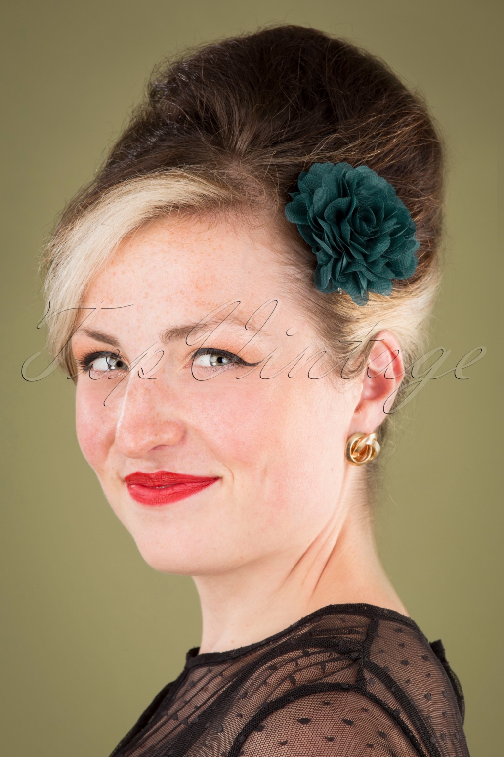 70s Hair Flowers Set in Grenadine, Honey and Teal