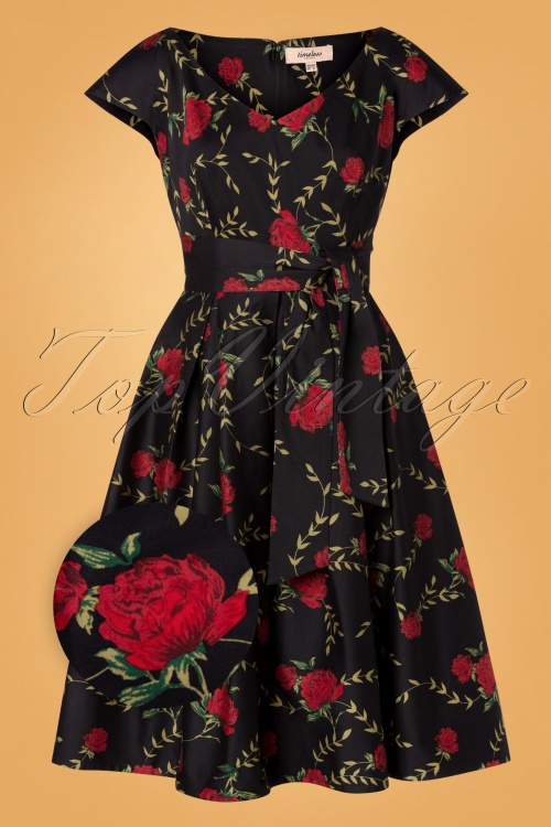Timeless - 50s Stacey Roses Swing Dress in Black