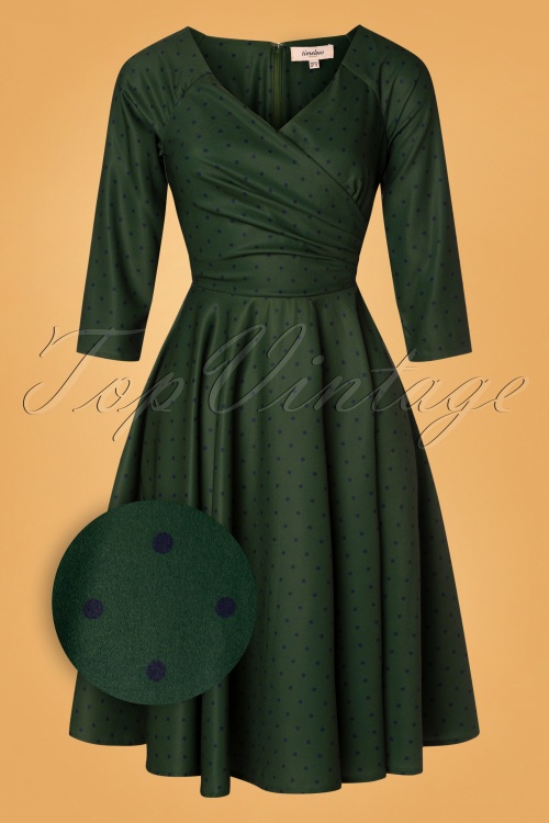 Timeless - 50s Genevieve Polkadot Swing Dress in Green 2