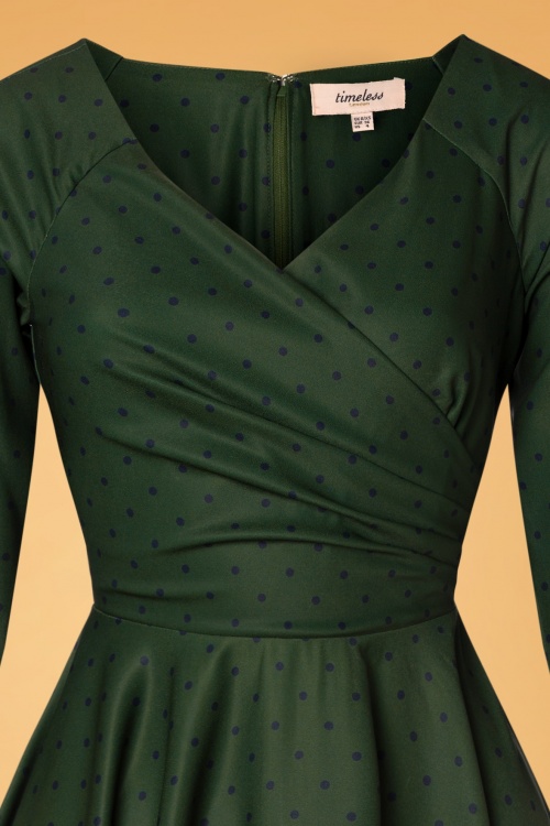 Timeless - 50s Genevieve Polkadot Swing Dress in Green 3