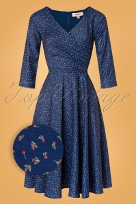 Timeless - 50s Lottie Cherry Swing Dress in Blue 2