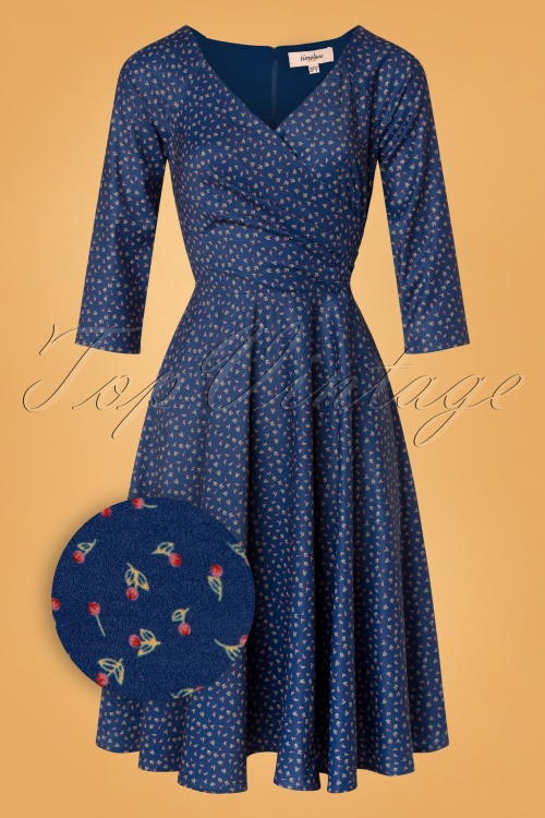 Timeless - Lottie cherry swing jurk in blauw 2