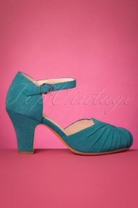 Miss L-Fire - 40s Amber Suede Mary Jane Pumps in Teal 5