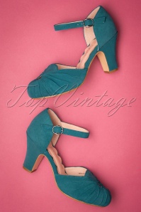 Miss L-Fire - 40s Amber Suede Mary Jane Pumps in Teal 2