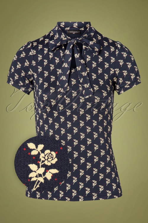 Vive Maria - 50s Lucy Roses Shirt in Blue 2