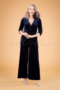 Vintage Chic for Topvintage - Merissa Velvet Jumpsuit Années 50 en Bleu Marine 2