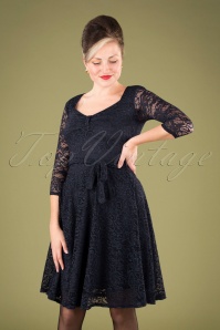 Vintage Chic for Topvintage - Myra Lace Tea jurk in marineblauw 2