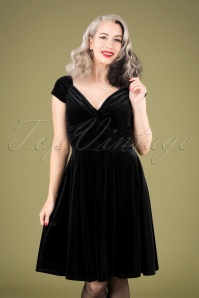 Vintage Chic for Topvintage - Trissie Twisted fluwelen swingjurk in zwart