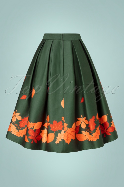 Collectif Clothing - Marilu Border Leaves Swing Skirt Années 50 en Vert 3