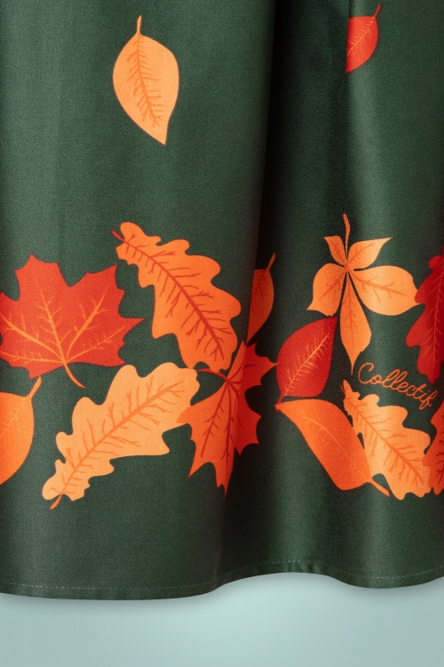 Collectif Clothing - Marilu Border Leaves Swing Skirt Années 50 en Vert 5