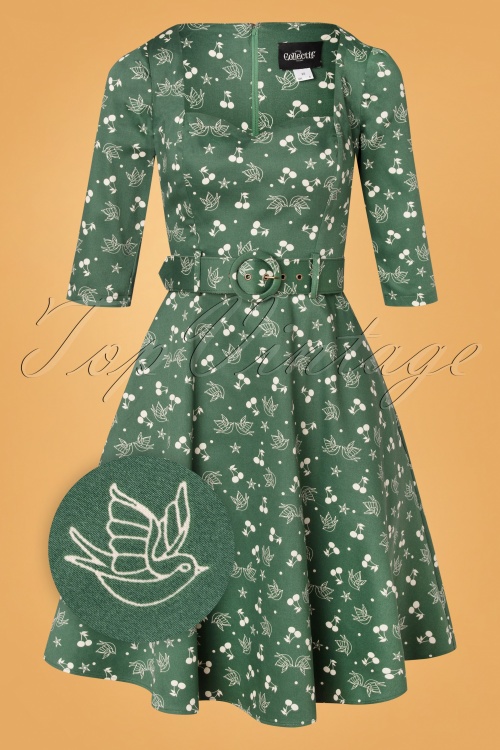 Collectif 35041 Swingdress Eliana Cherries Green 10122020 002Z