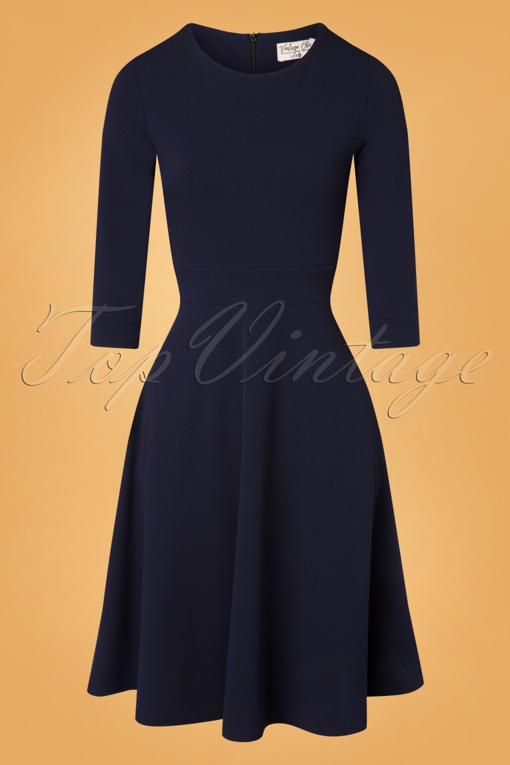navy blue swing dress with sleeves