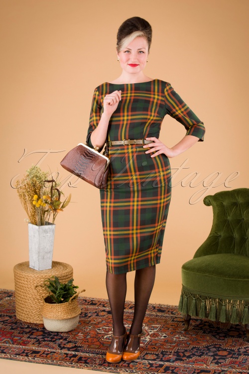 Collectif ♥ Topvintage - 50s Adeline Valley Check Pencil Dress in Multi 2