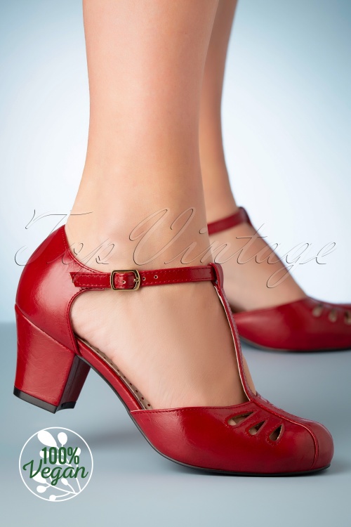 B.A.I.T. - 40s Robbie T-Strap Pumps in Patent Red