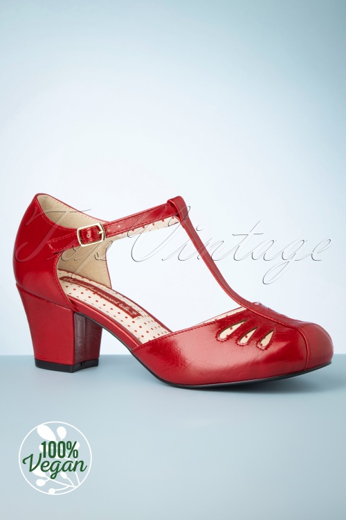 B.A.I.T. - Robbie T-Strap Pumps Années 40 en Rouge Mat 2