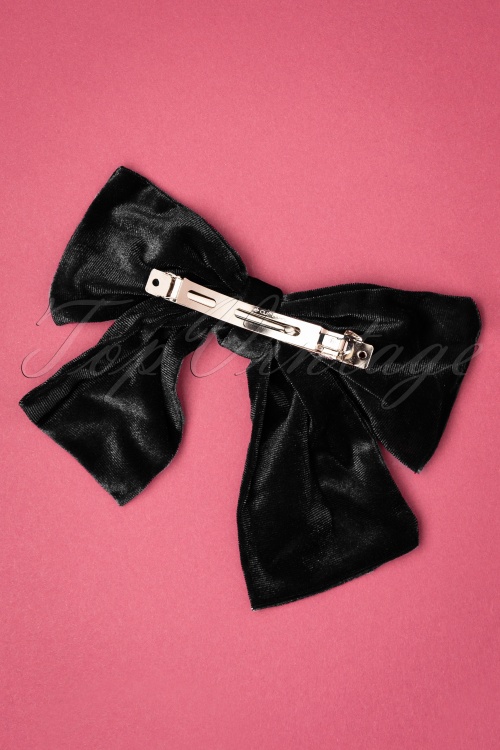 Collectif Clothing - 50s Lisette Velvet Bow Clip in Black 2