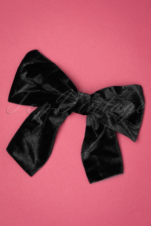 Collectif Clothing - Lisette Velvet Bow Clip Années 50 en Bordeaux