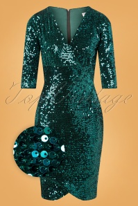 Vintage Chic for Topvintage - 50s Saskia Sequin Pencil Dress in Green Velvet 2