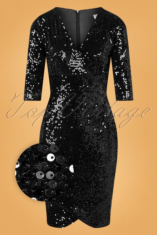 Vintage Chic for Topvintage - Saskia Sequin Pencil Dress Années 40 en Velours Noir 2